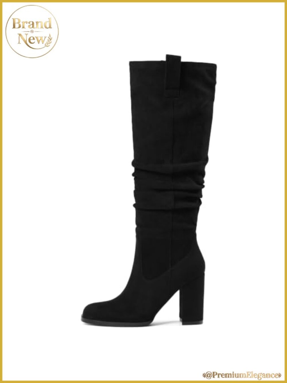Faux Suede Knee High Boots Chunky Block Heel Slouch Tall Boot